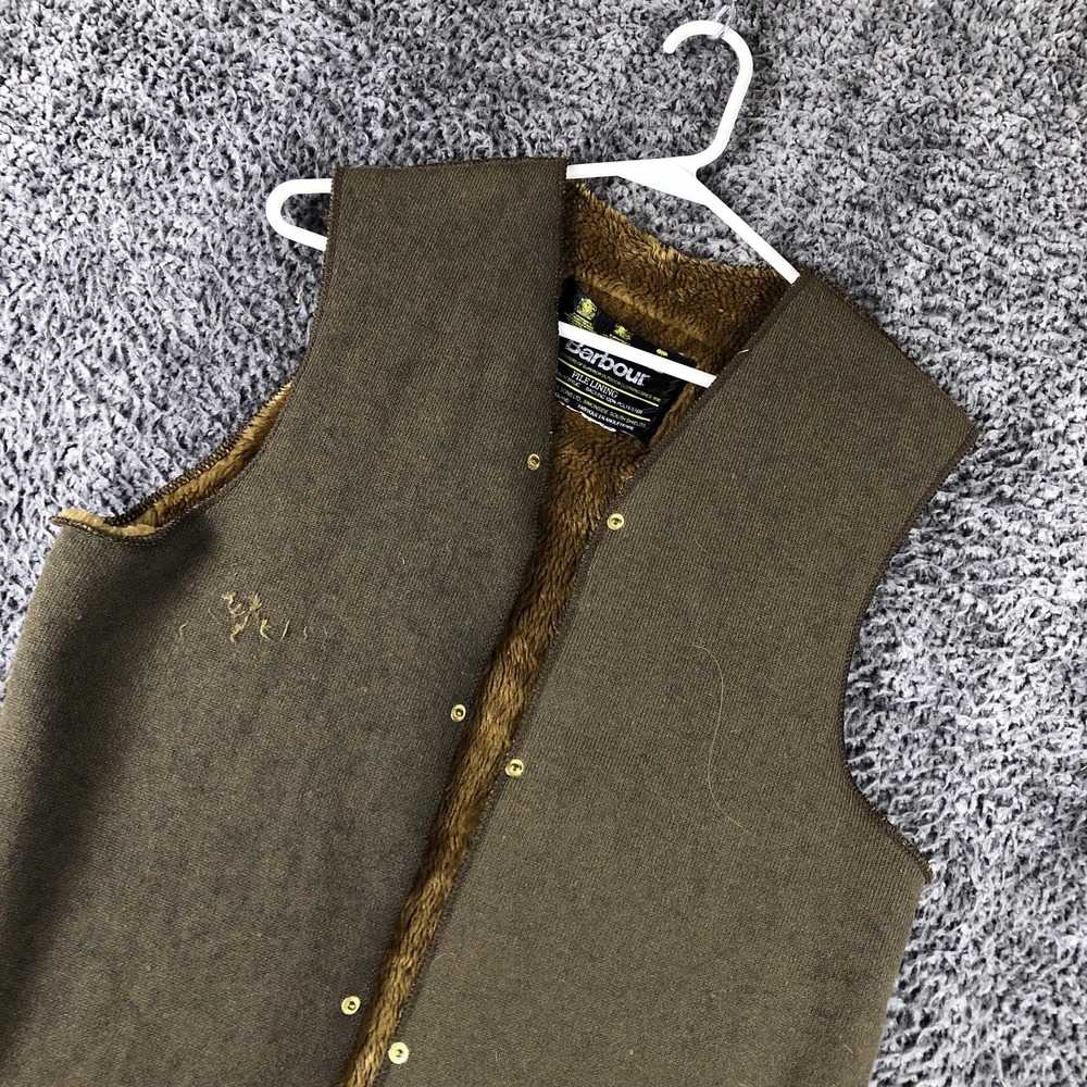 Barbour Vest Mens Medium Brown Pile Lining Fleece Snap Front Bodywarmer Liner